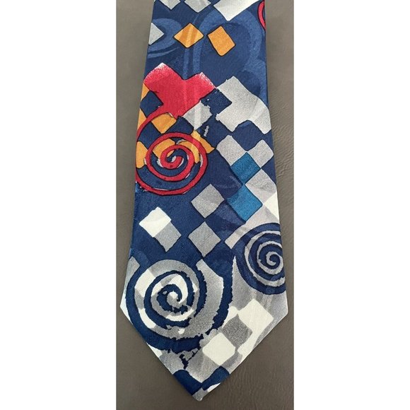 Editions by Van Heusen Tie Size 3.75" x 55" Blue Gray Red Orange Geometric Print - Picture 2 of 6